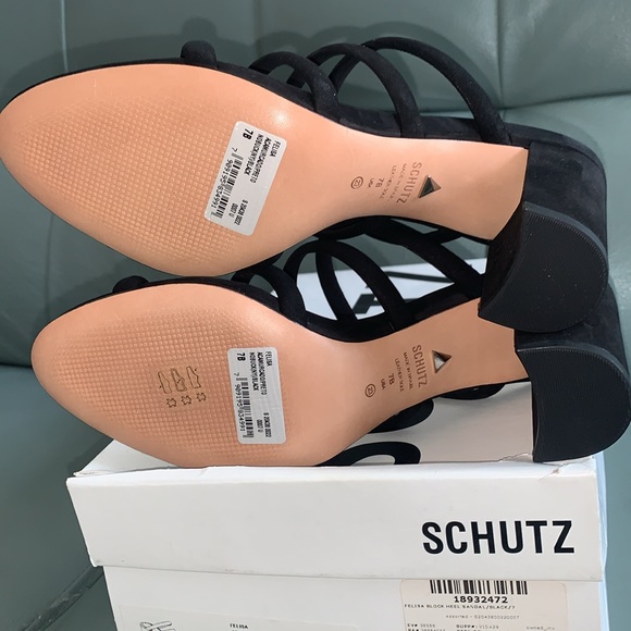 SCHUTZ Luna/Black Siede Strappy Block Heel Pump Sandals - Picture 9 of 9